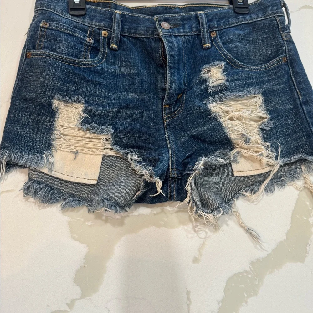 Levi's Blue Jean Shorts Distressed Cut-Off Style - Picture 2 of 2